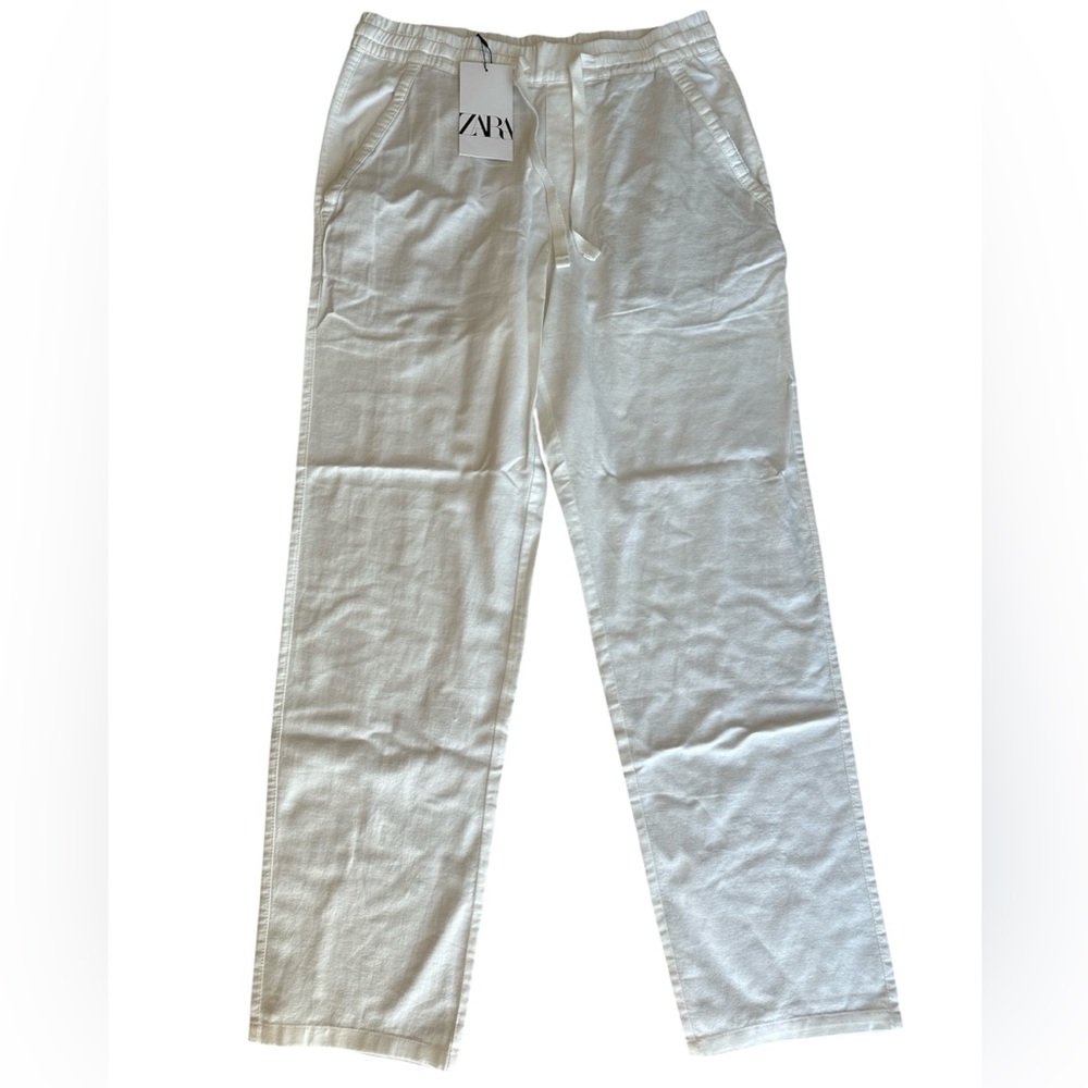 Zara Men's White Relaxed Fit Cotton Linen Pants size S